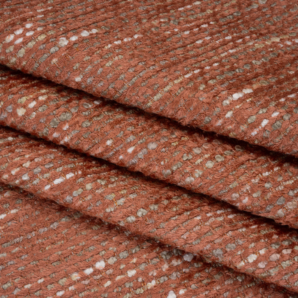 Recycled Olefin and Acrylic Upholstery Boucle and Chenille Tweed - Winter Coral Stripes - Virginia Collection Folded