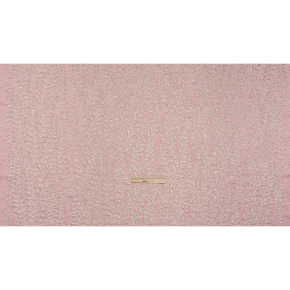 Embroidered Linen Blend Woven - Blush Leafy Plants - Attica Collection