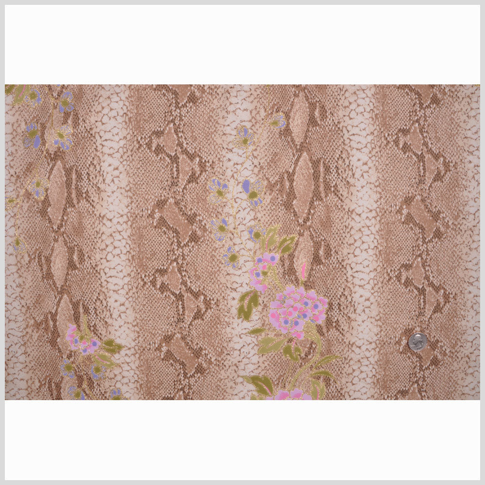 Beige/Kiwi/Orchid/Gold Reptile-Floral Cotton-Lycra Twill Full