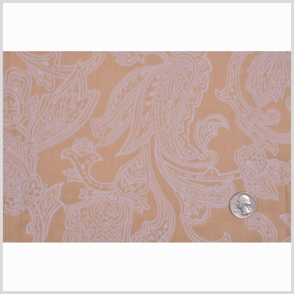 Beige and Pale Gray Flocked Paisley Cotton Voile Full