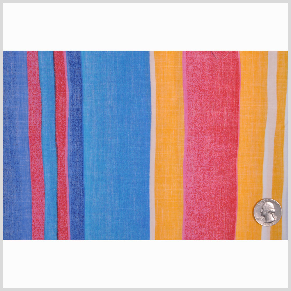 Sky Blue/Sunshine/White/Pink Multicolor Bold Stripes Cotton Woven Full