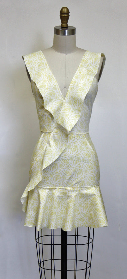 White/Pastel Yellow Stretch Cotton Poplin Detail