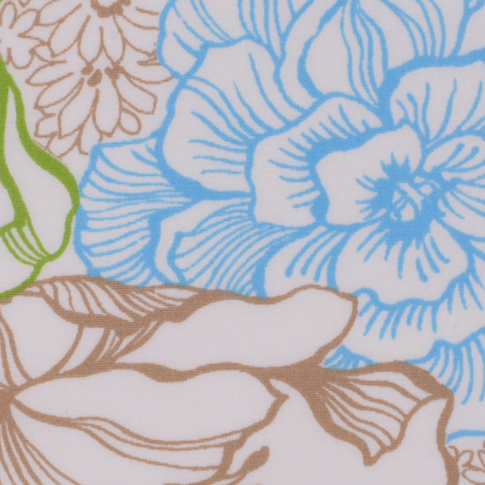 White/Beige/Sky Blue/Kiwi Multicolor Floral Cotton Print Detail