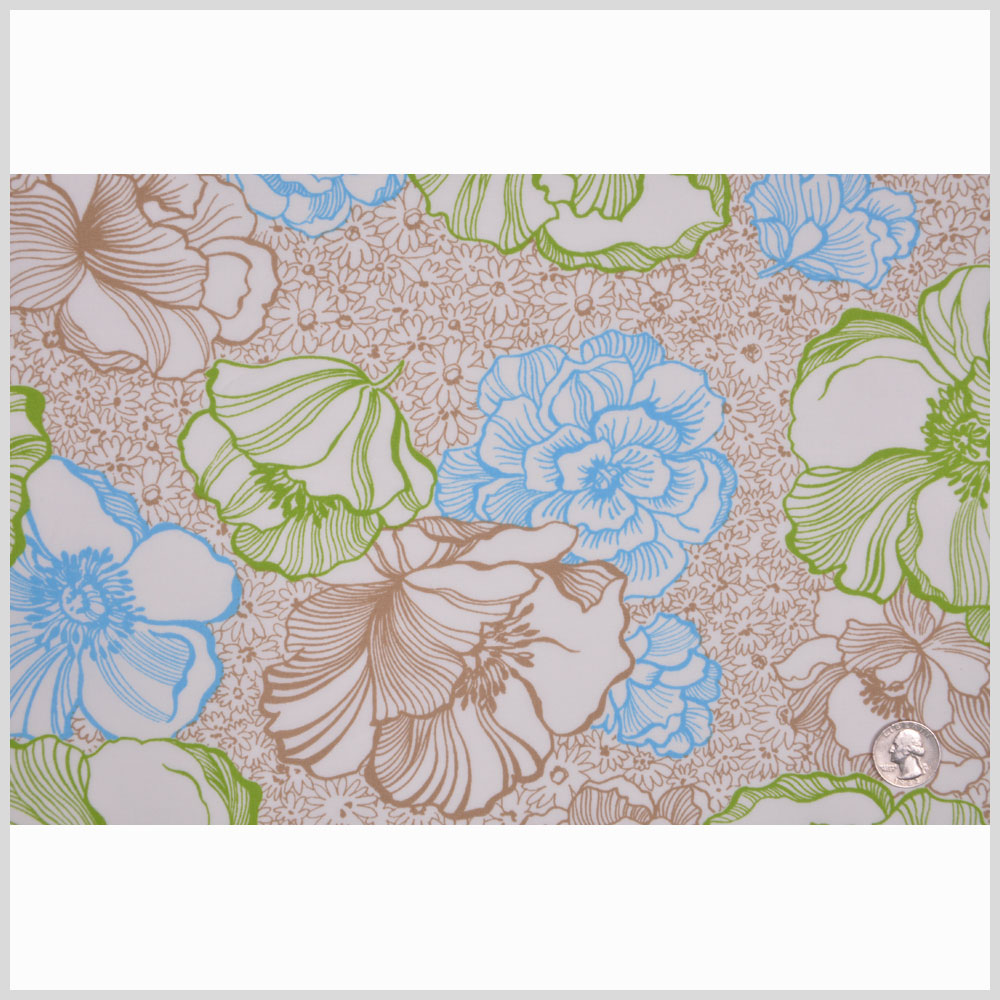 White/Beige/Sky Blue/Kiwi Multicolor Floral Cotton Print Full