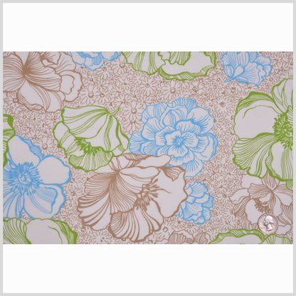 White/Beige/Sky Blue/Kiwi Multicolor Floral Cotton Print Full