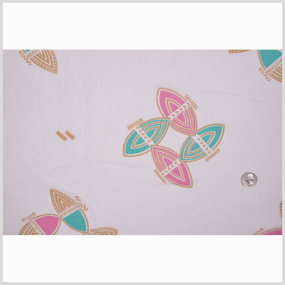Off-White/Taffy/Pink/Green Geometric Cotton Voile Full