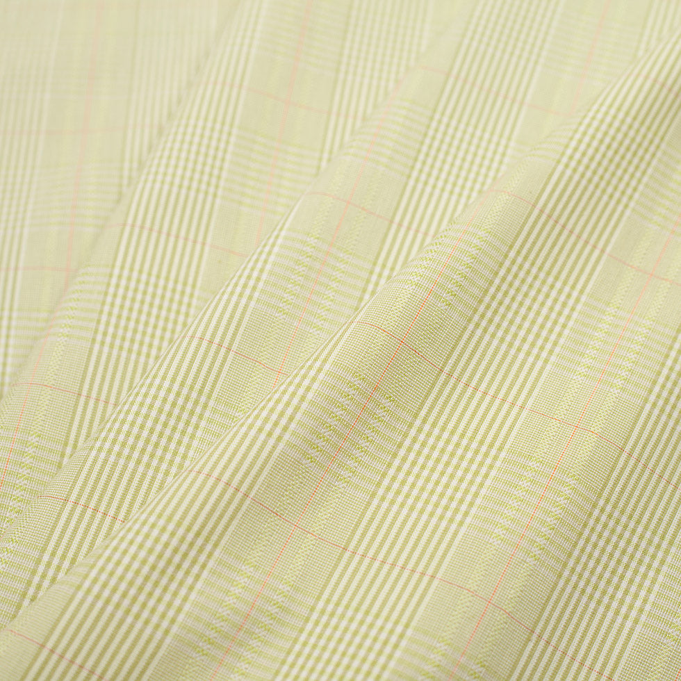 Kiwi Green and Off-White Plaid Cotton Blend Suiting Folded