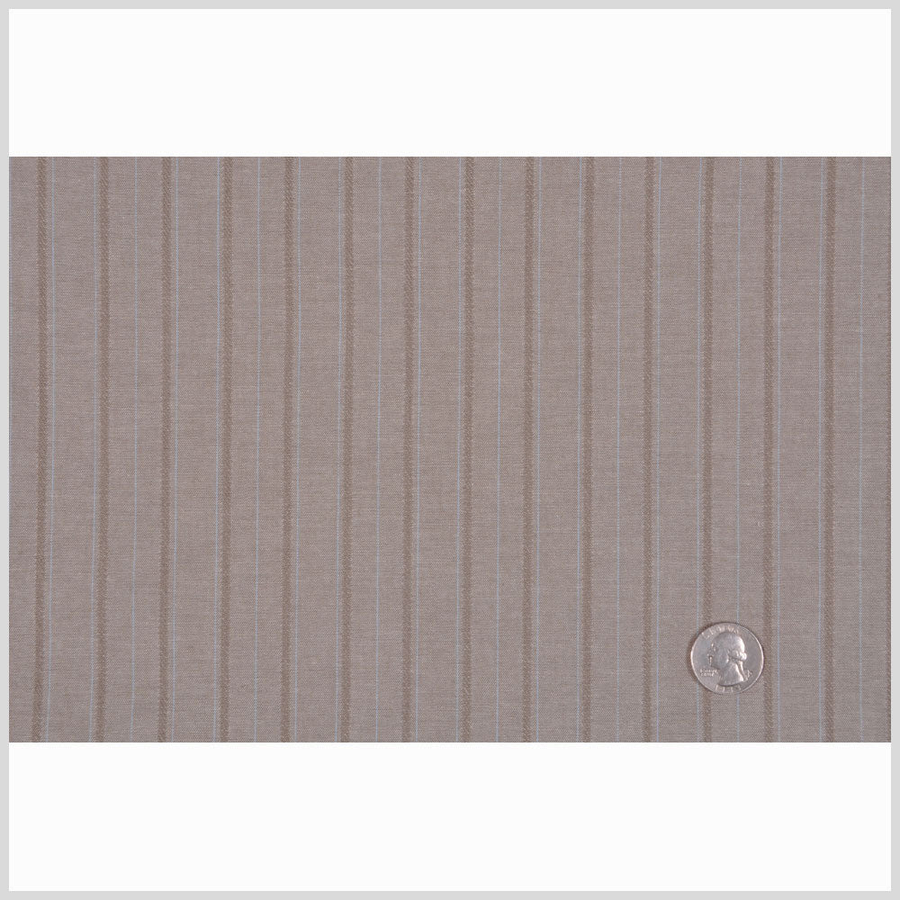 Italian Taupe and Pale Blue Striped Cotton Shirting Full