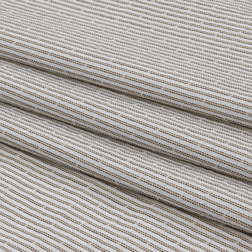 White and Tan Striped Cotton Woven Folded