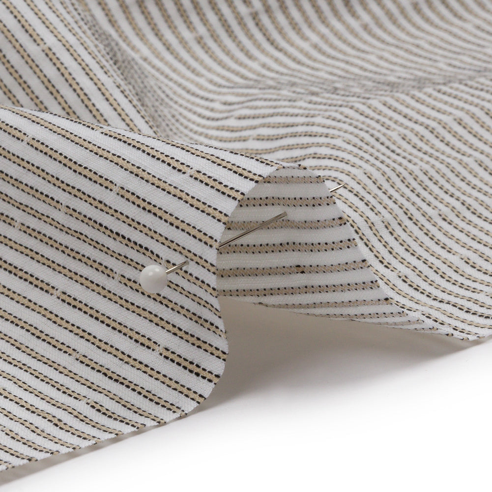 White and Tan Striped Cotton Woven Detail