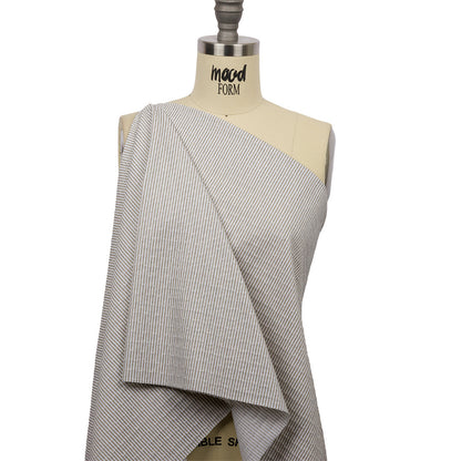 White and Tan Striped Cotton Woven Drape
