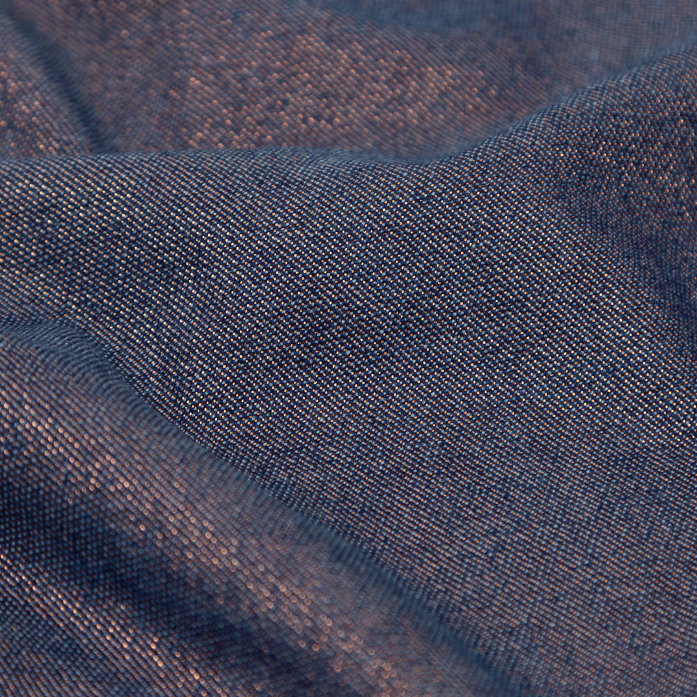 Blue Ribbon and Copper Metallic Iridescent Cotton Denim Detail