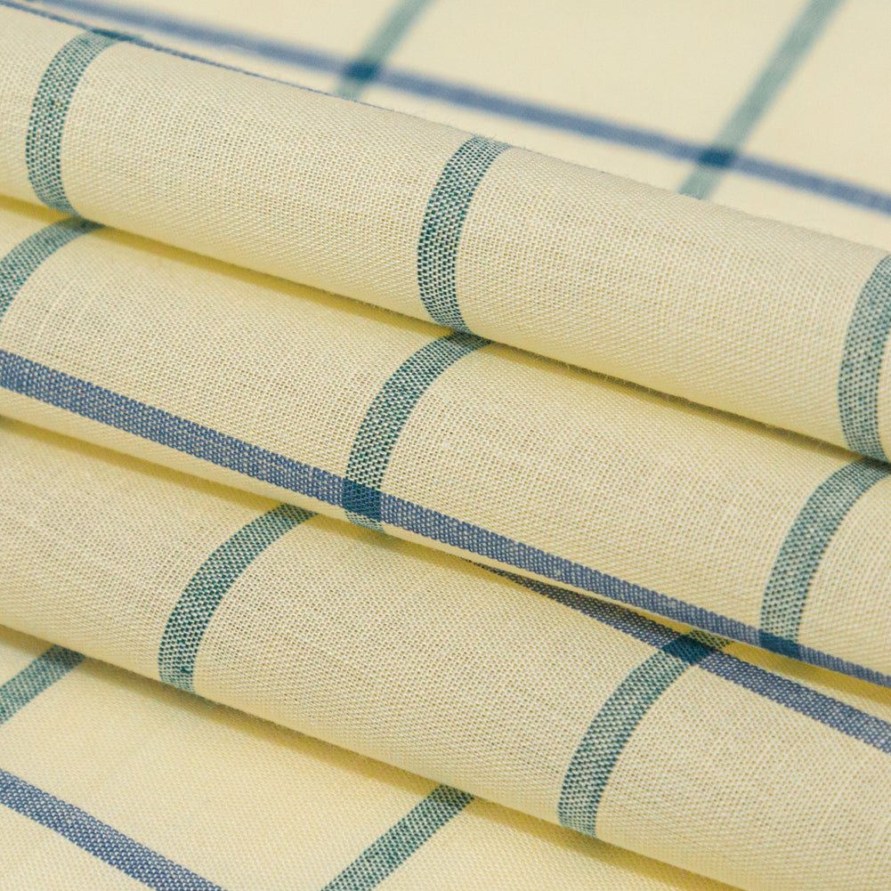 Japanese Pale Yellow Windowpane Check Cotton Lawn Folded