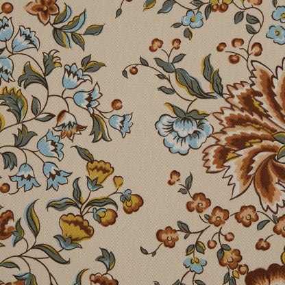 Italian Warm Beige and Blue Floral Cotton Twill