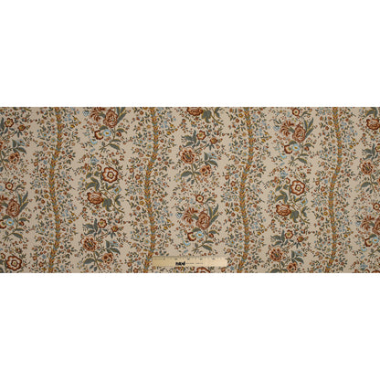 Italian Warm Beige and Blue Floral Cotton Twill