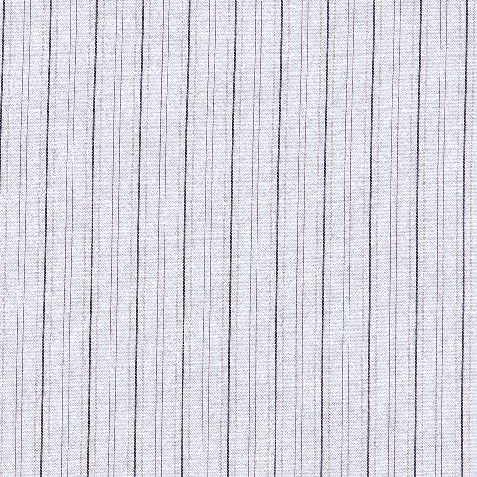 Warm White, Black and Brown Striped Stretch Cotton Shirting Detail