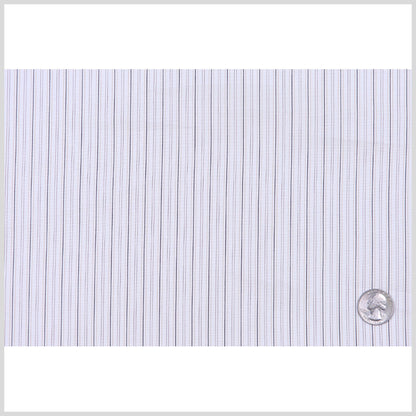 Warm White, Black and Brown Striped Stretch Cotton Shirting Full