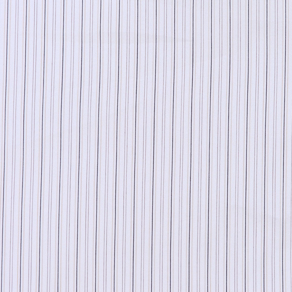 Warm White, Black and Brown Striped Stretch Cotton Shirting