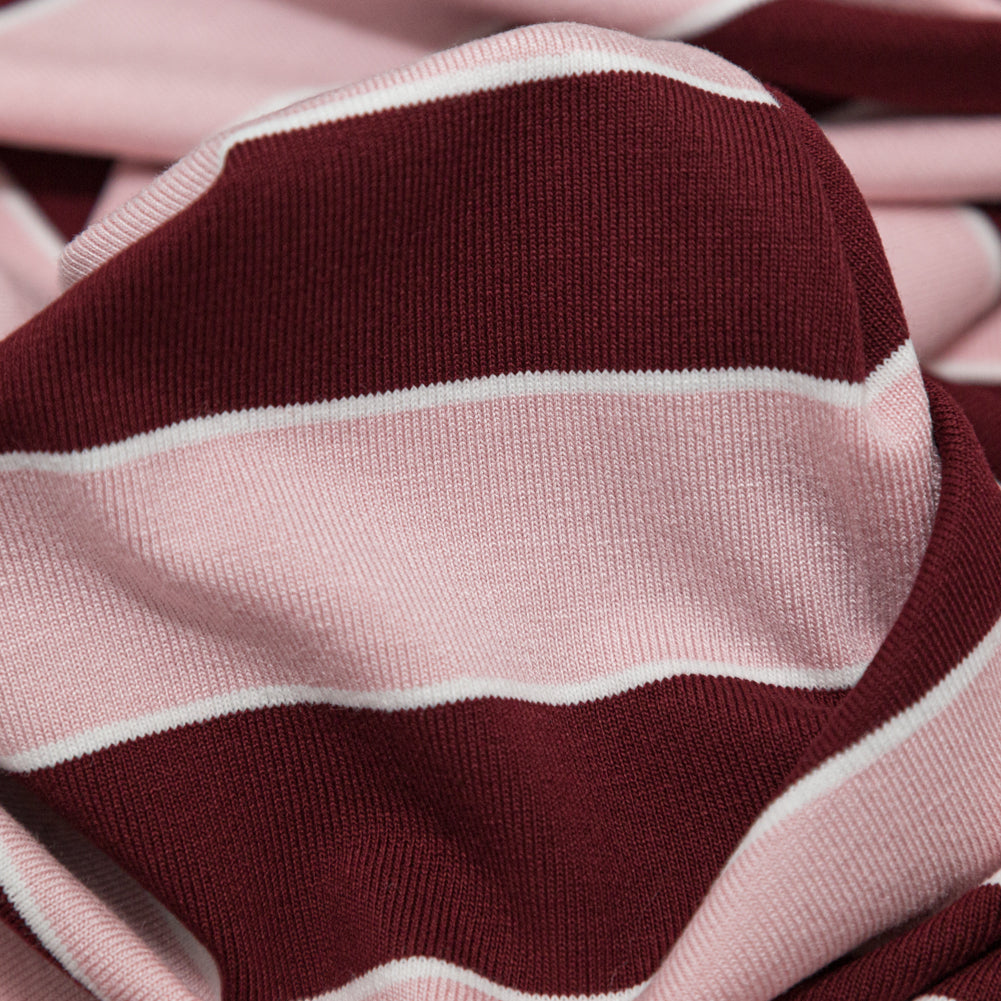 Quartz Pink, Dry Rose and Bright White Awning Striped Polyester Jersey Detail