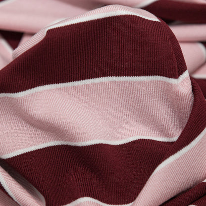 Quartz Pink, Dry Rose and Bright White Awning Striped Polyester Jersey Detail