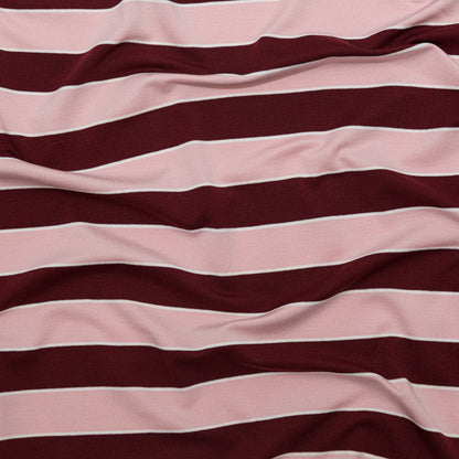 Quartz Pink, Dry Rose and Bright White Awning Striped Polyester Jersey