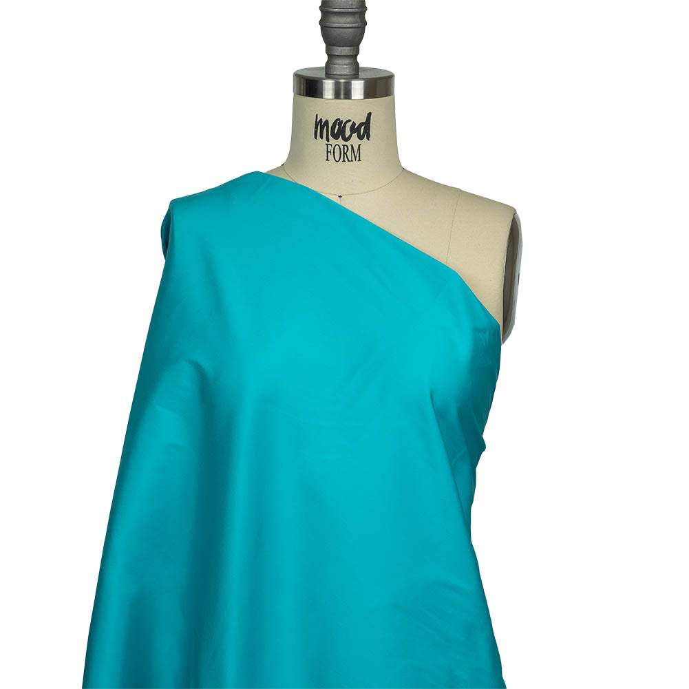 Turquoise Stretch Cotton and Nylon Shirting Drape