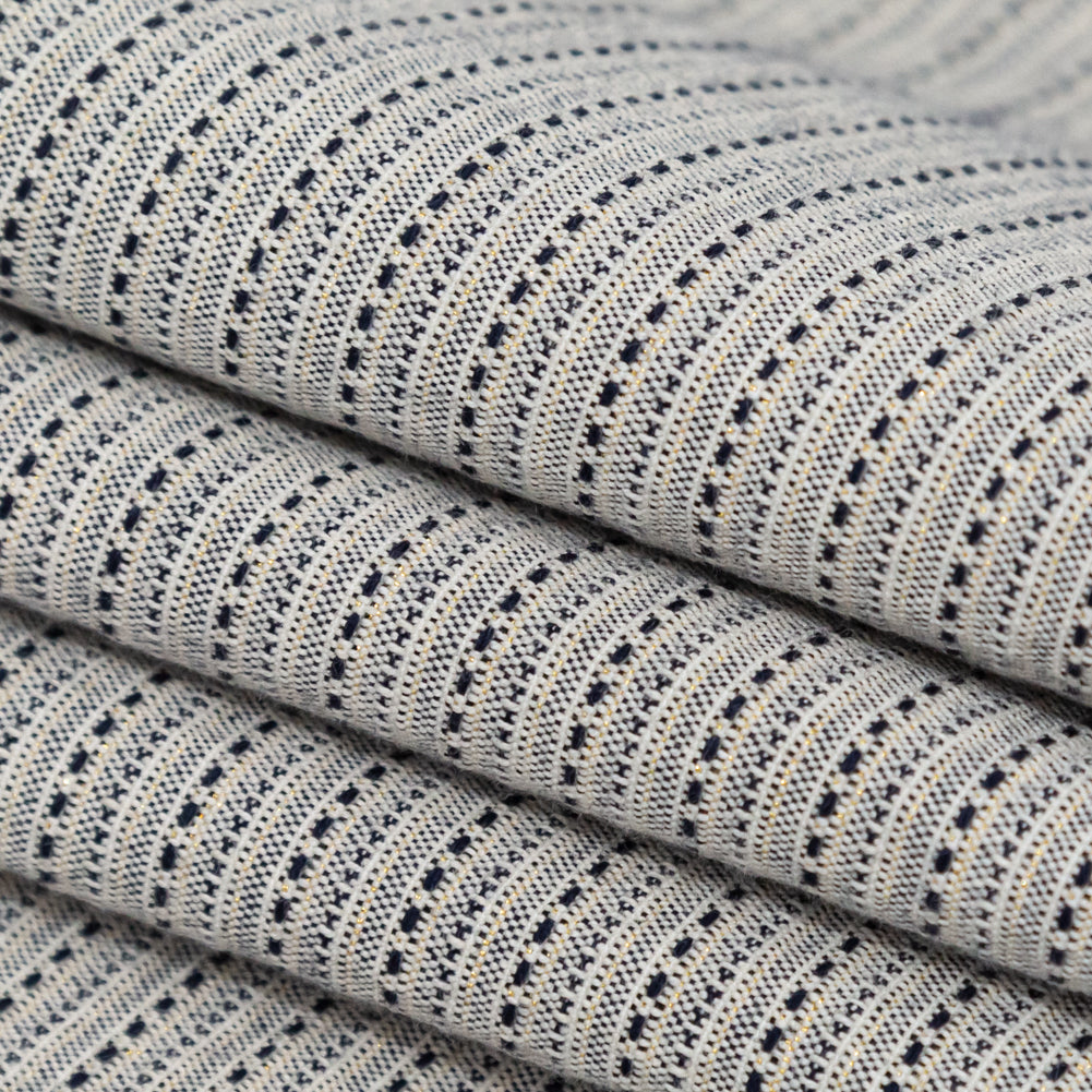 True Navy and Metallic Gold Striped Cotton Tweed Folded