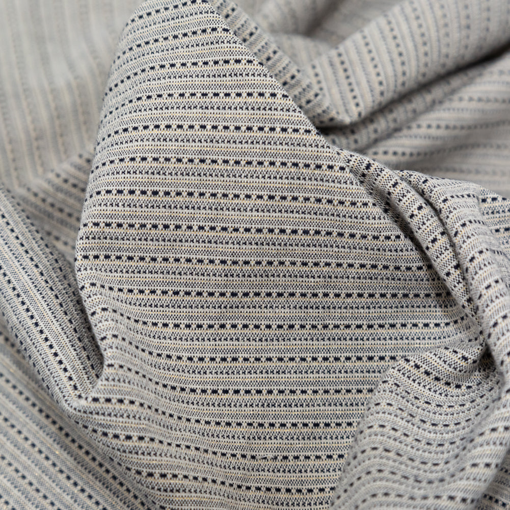 True Navy and Metallic Gold Striped Cotton Tweed Detail