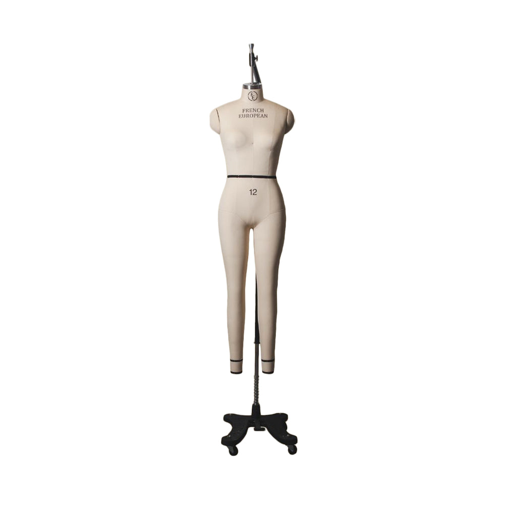 Full Body Women's Dress Form by French European - Includes Two Removable Arms, Base and Stand - Sizes 2-20 with Option for Removable Leg