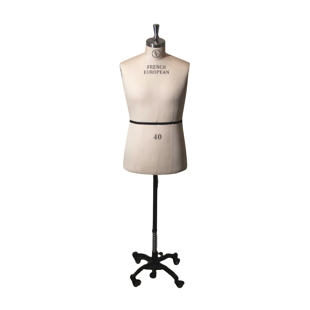 Men's Half Body Torso Dress Form by French European - Includes Adjustable Stand, Removable Arm and Collapsible Shoulders - Sizes 34-46