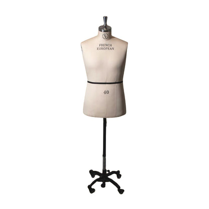 Men's Half Body Torso Dress Form by French European - Includes Adjustable Stand, Removable Arm and Collapsible Shoulders - Sizes 34-46