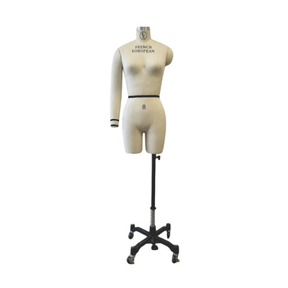 Women's Half Body Torso Dress Form by French European - Includes Adjustable Stand, Removable Arm, and Collapsible Shoulders - Sizes 2-20