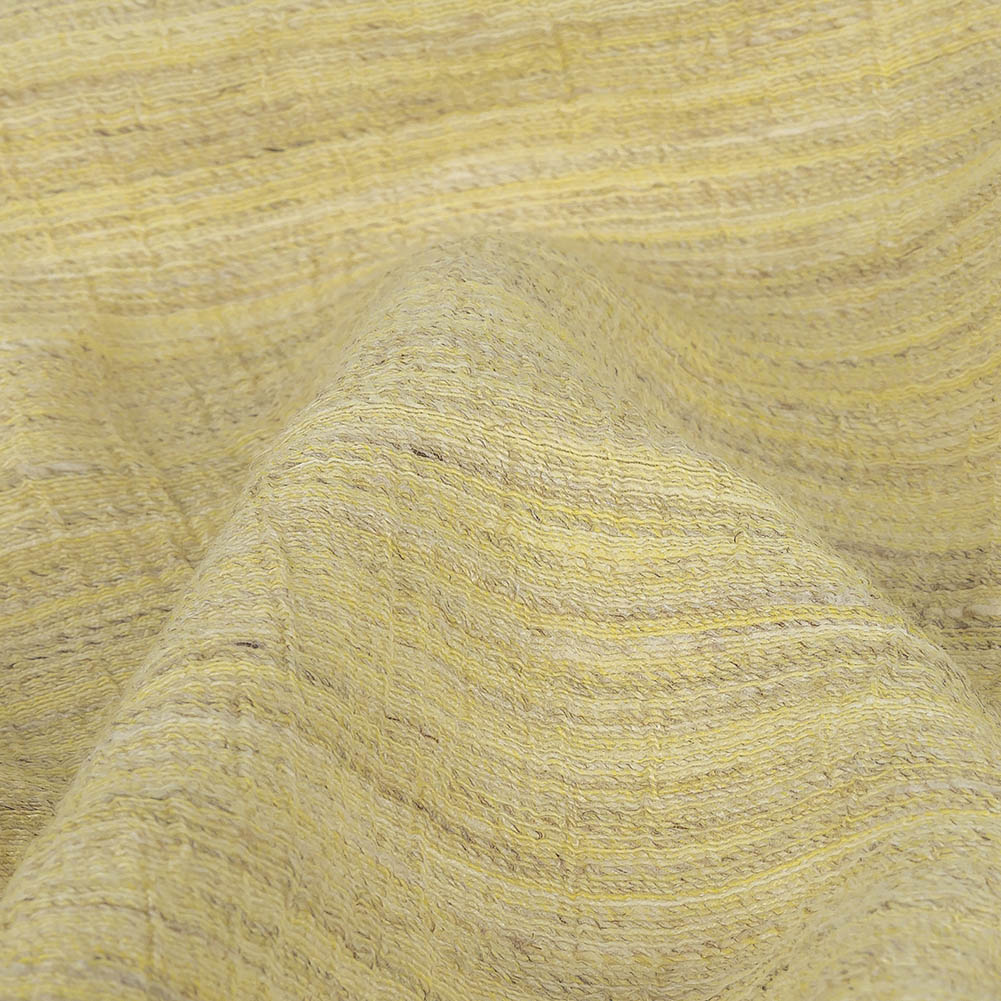 Pale Lemon, Ivory and Beige Striated Crinkled Linen and Polyester Double Cloth Detail