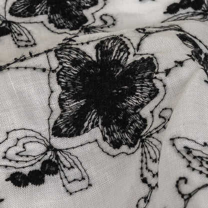 Black and White Embroidered Floral Linen Detail