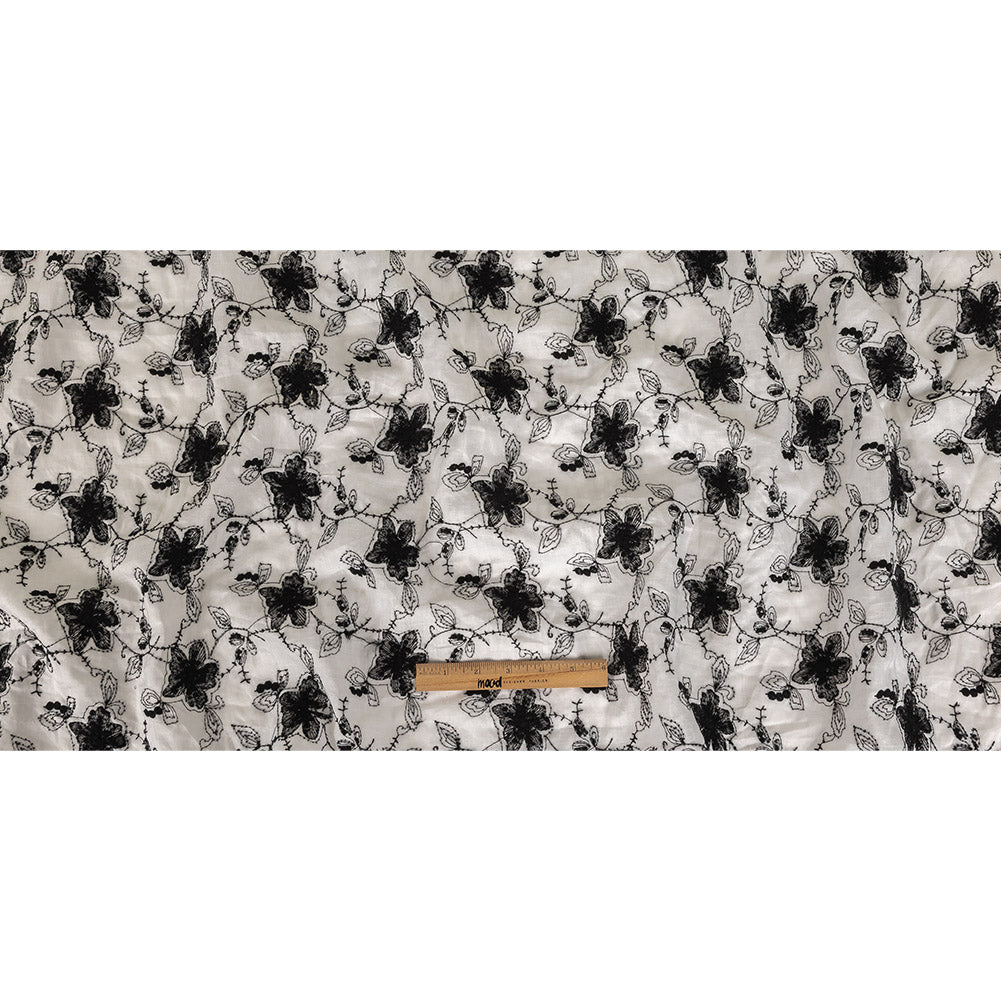 Black and White Embroidered Floral Linen Full