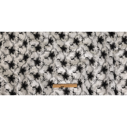 Black and White Embroidered Floral Linen Full