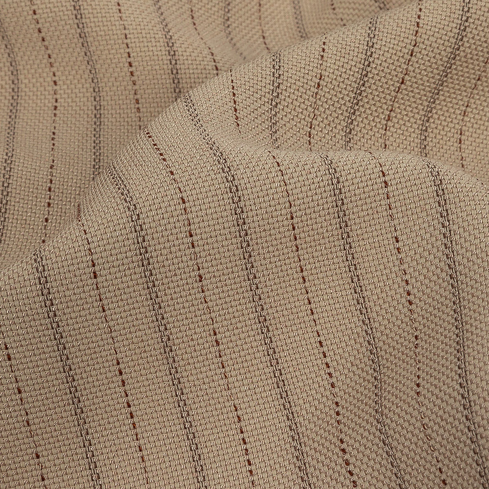 Oyster Gray and Tiramisu Striped Linen and Rayon Woven Detail