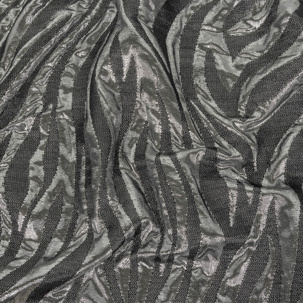 Italian Black and Metallic Silver Zebra Stripes Polyester Brocade