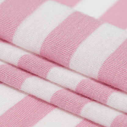 Pressed Rosebloom and Bright White Bengal Striped Polyester Jersey Folded