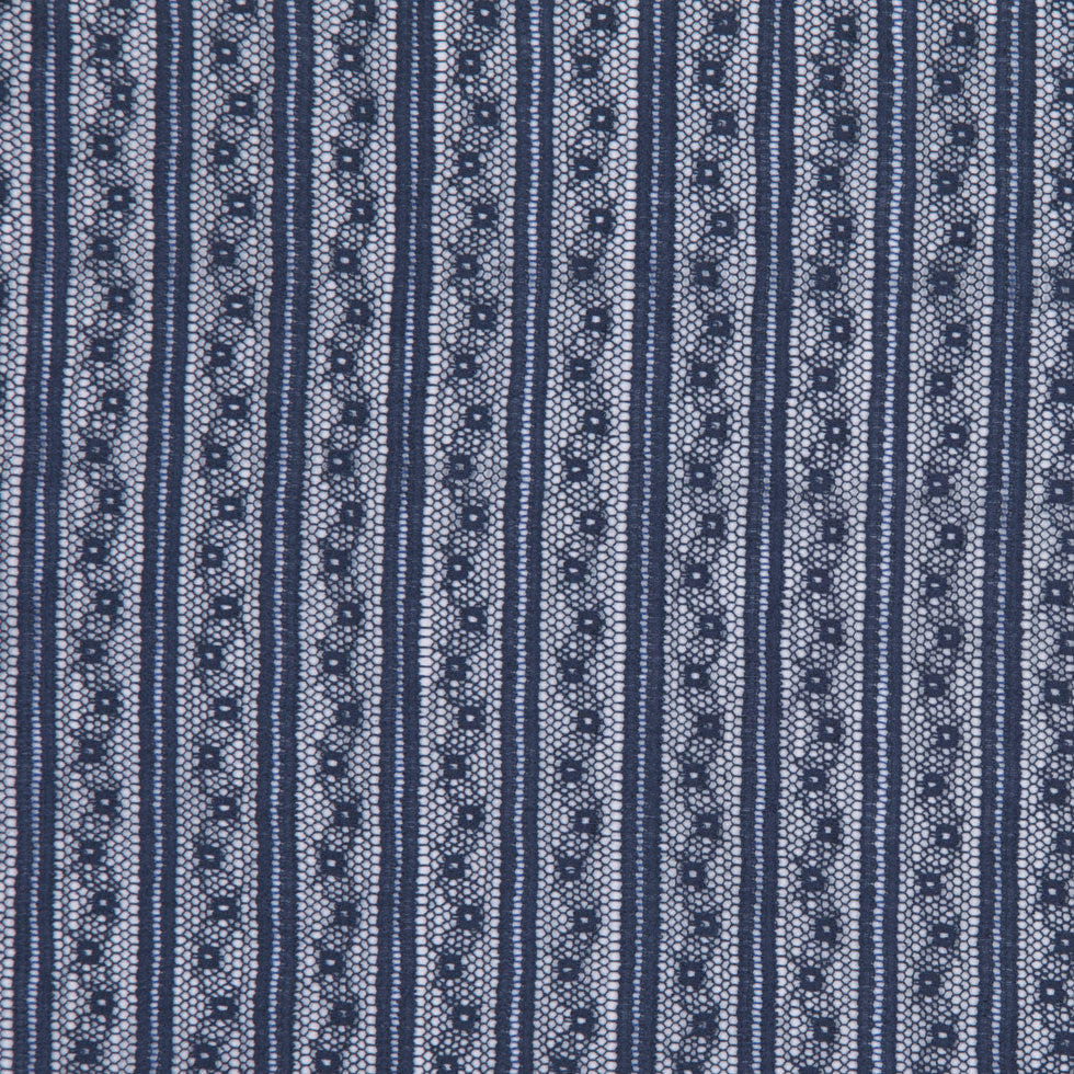 Famous Designer Navy Striped Cotton-Nylon Lace