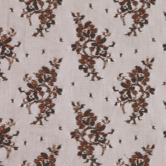 Brown and Metallic Copper Floral Polyester Lace