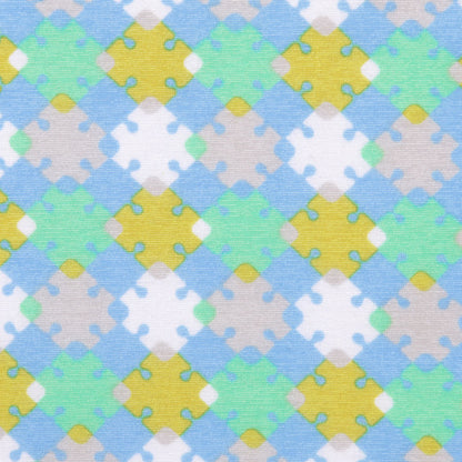 Horizon Blue, Vibrant Green and Golden Palm Geometric Polyester Jersey Detail