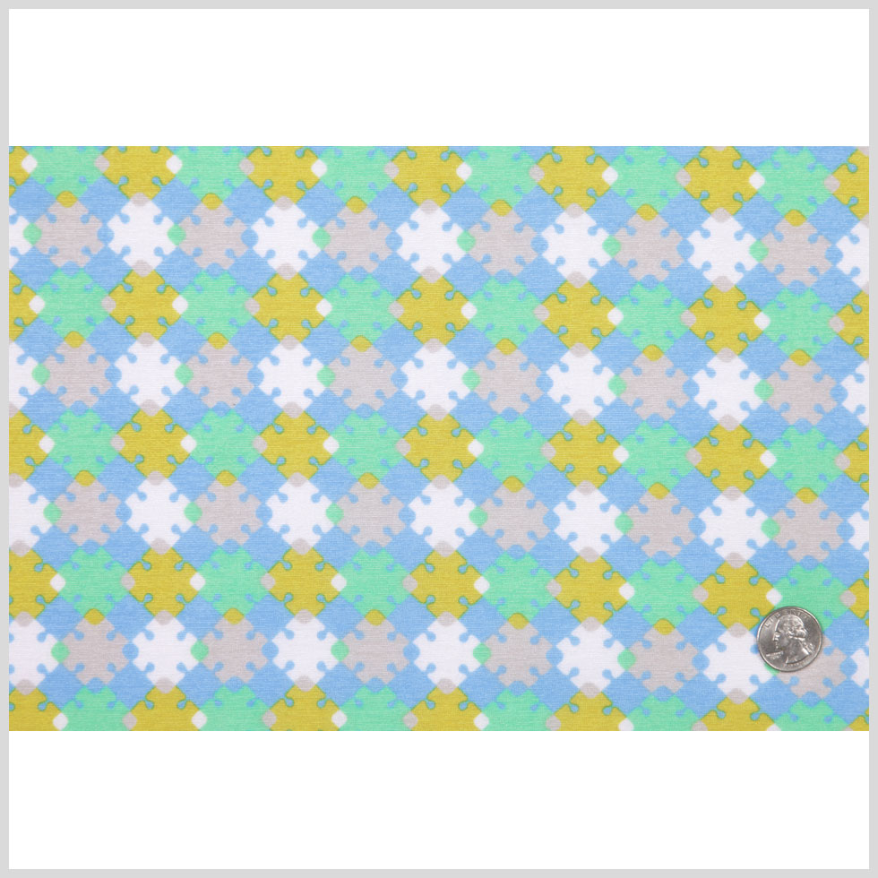 Horizon Blue, Vibrant Green and Golden Palm Geometric Polyester Jersey Full