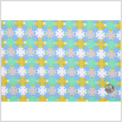 Horizon Blue, Vibrant Green and Golden Palm Geometric Polyester Jersey Full