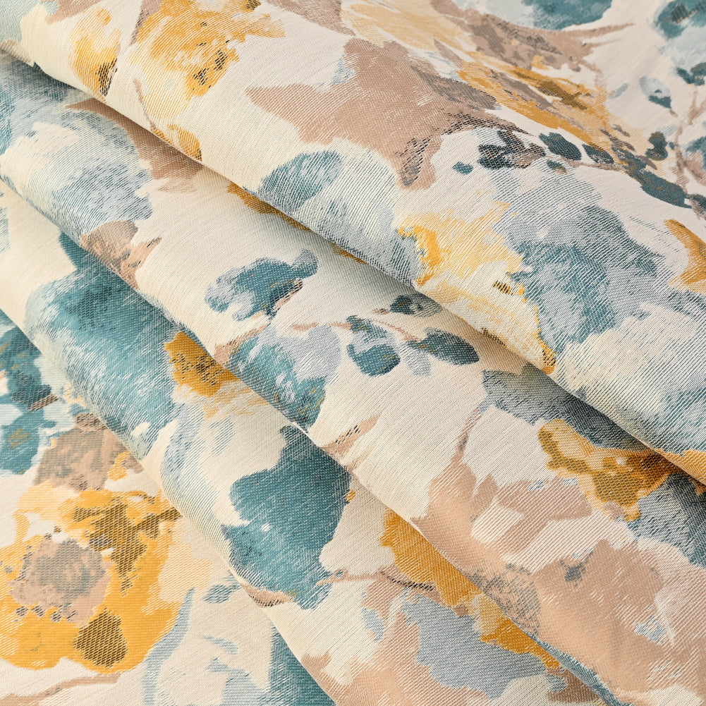 Dark Turquoise and Narcissus Painterly Floral Stretch Jacquard Folded