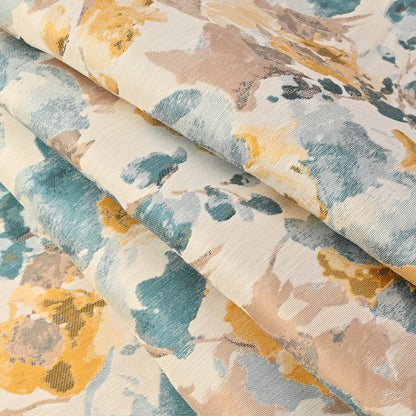 Dark Turquoise and Narcissus Painterly Floral Stretch Jacquard Folded