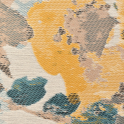 Dark Turquoise and Narcissus Painterly Floral Stretch Jacquard Detail