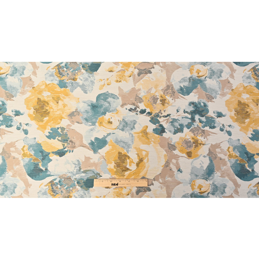 Dark Turquoise and Narcissus Painterly Floral Stretch Jacquard Full