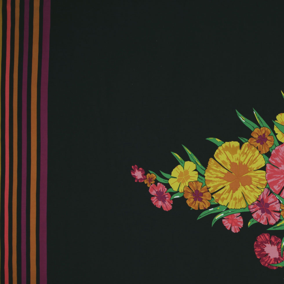 Italian Black Floral Poly Jersey Panel Print