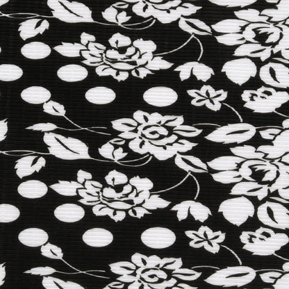 Black and White Polka Dots and Floral Stretch Plisse Detail